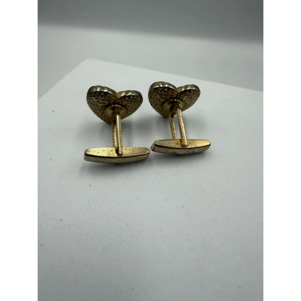 Vintage Gold Tone Heart Faux Pearl Sunburst Textured Cufflinks Toggle Back